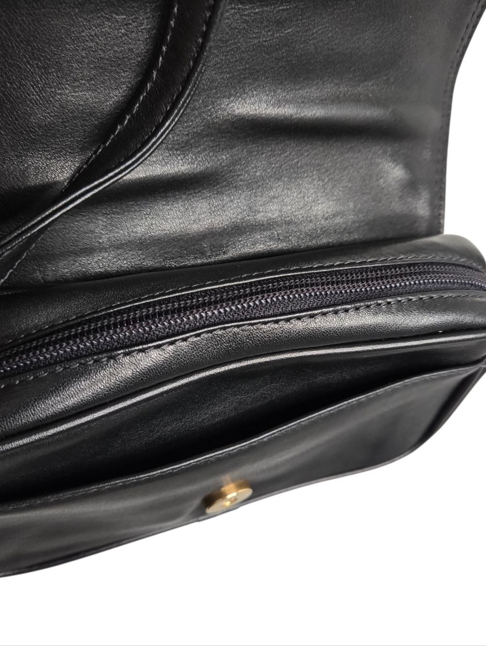 Peruzzi Firenze Black Leather Crossbody Bag Italian Minimalist Gold Hardware - Picture 14 of 16